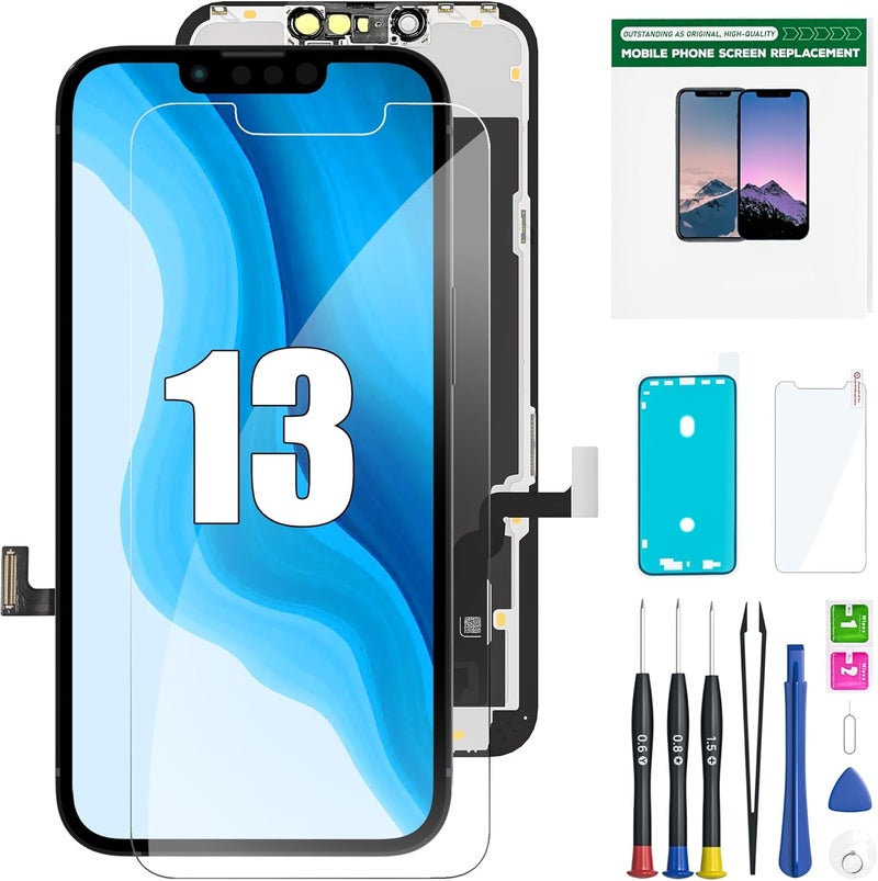 EXW iPhone 13 Screen Replacement 6.1" Full HD LCD Display Digitizer, Quality Touch Screen with Repair Tools, Waterproof Seal & Protector – Compatible with A2633 A2482 A2631 A2634 A2635 - Image 1